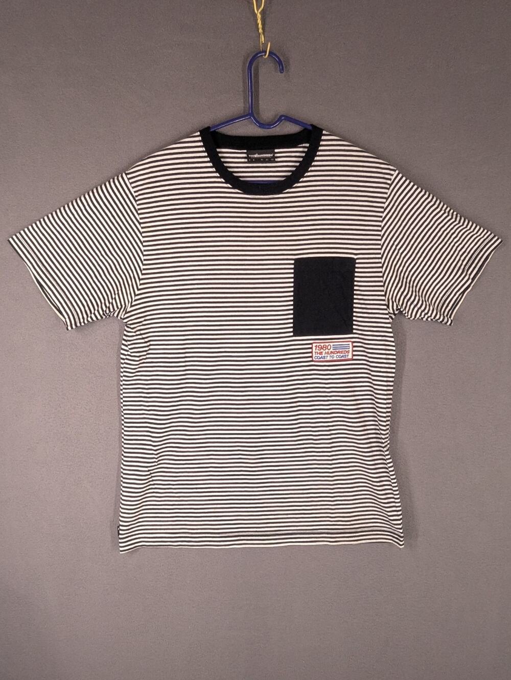 The Hundreds T-Shirt Mens Large Black White Striped 1980 Coast To Coast Patch